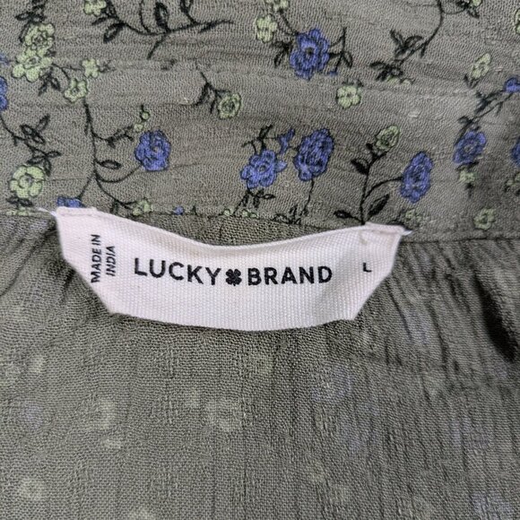 Lucky Brand Floral Popover Boho Blouse Sage Green with Blue Flowers Size Large - Picture 4 of 7